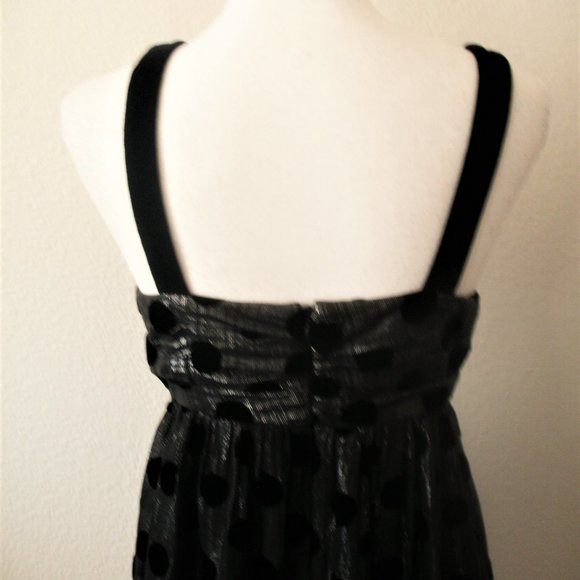 BLACK SIZE 4 MILLY PROM DRESS VELVET TRIM CHIFFON STRIPE AND DOT OVERLAY - Picture 3 of 7